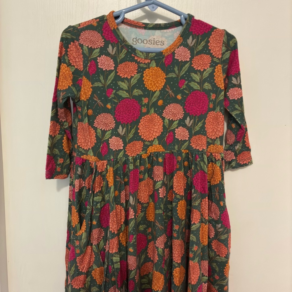 Goosies Girls Floral Green Dress with Pink & Orange Blooms